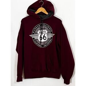 Route 66 Prairie Mountain Men's Maroon Hoodie Pouch Pocket size Medium Pre-Owned